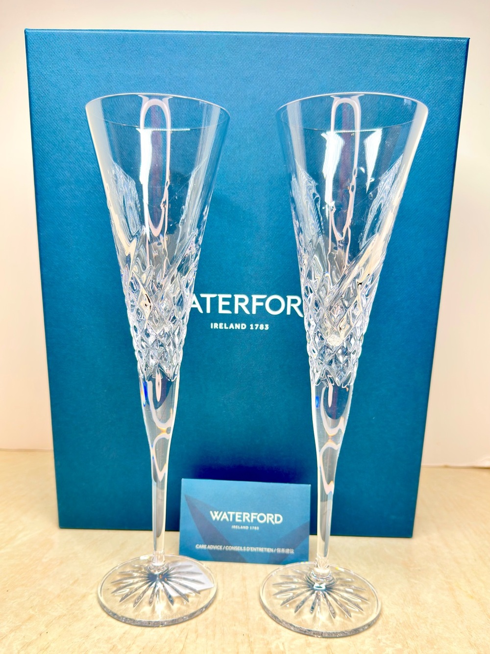 Waterford Happy Celebrations Crystal Champagne Flutes Set of 2 New in Boxes